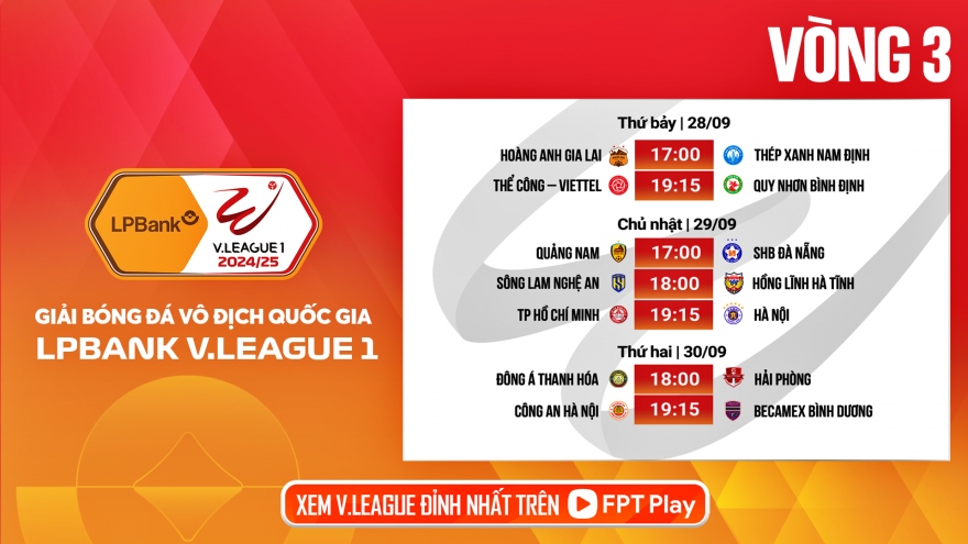 Lịch thi đấu và trực tiếp vòng 3 V-League 2024/2025: HAGL đại chiến Nam Định